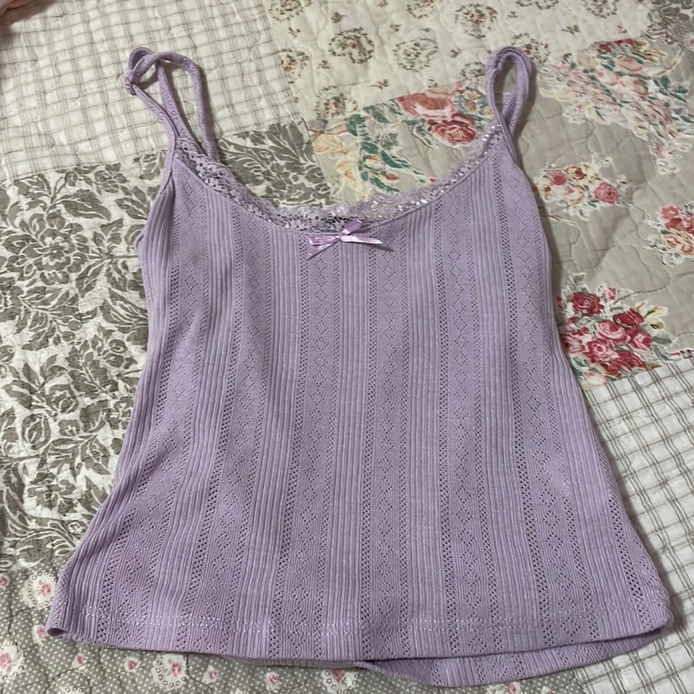 Lilac purple Pimkie cami top with lace and ribbon